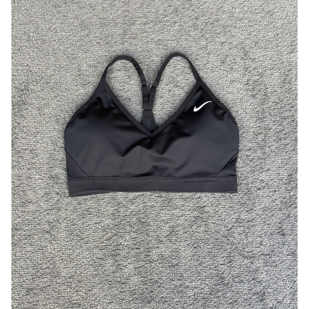 Nike Dri-FIT Indy Light Support Sports Bra Black V-Neck Adjustable Straps Large